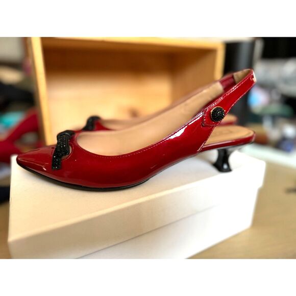 Marc Jacobs Red Patent Leather Sling Back Kitten Heels Size EU 37.5 = US 7 - Picture 13 of 15